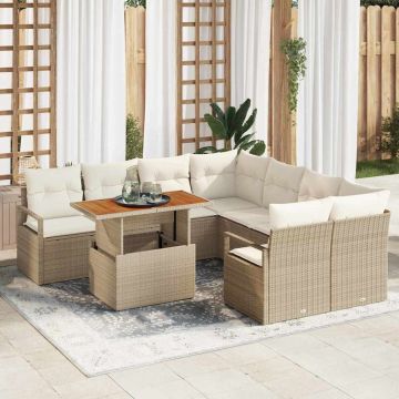 vidaXL Set de masă pentru grădină 9 pcs Bej și crem 100 x 55 x 73 cm