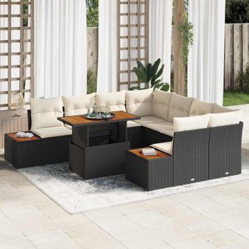 vidaXL Set de masă pentru grădină 9 pcs Negru și Bej 100 x 55 x 73 cm