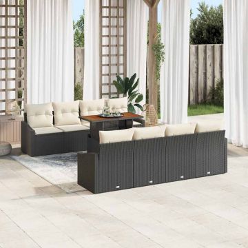 vidaXL Set de masă pentru grădină 9 pcs Negru și Crem 100 x 55 x 73 cm