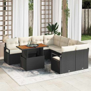 vidaXL Set de masă pentru grădină 9 pcs Negru și Crem 100 x 55 x 73 cm