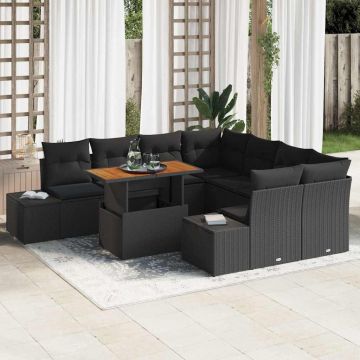 vidaXL Set de masă pentru grădină 9 pcs Negru și Maro 100 x 55 x 73 cm