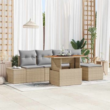 vidaXL Set de masă pentru grădină cu pernă 6 pcs Bej și gri