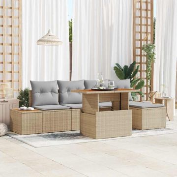 vidaXL Set de masă pentru grădină cu pernă 6 pcs Bej și gri