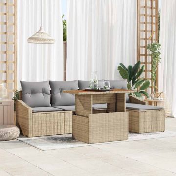 vidaXL Set de masă pentru grădină cu pernă 6 pcs Bej și gri