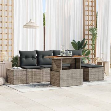 vidaXL Set de masă pentru grădină cu pernă 6 pcs Gri și Brown