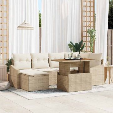vidaXL Set de masă pentru grădină cu pernă 7 pcs Bej și crem