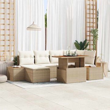 vidaXL Set de masă pentru grădină cu pernă 7 pcs Bej și crem