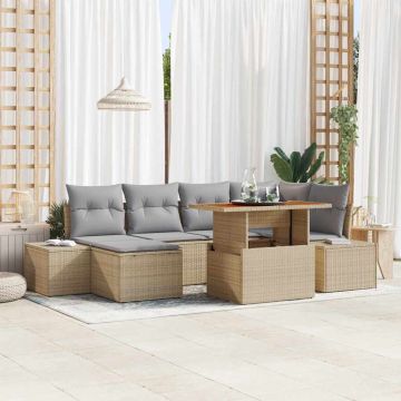 vidaXL Set de masă pentru grădină cu pernă 7 pcs Bej și gri