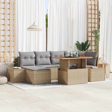 vidaXL Set de masă pentru grădină cu pernă 7 pcs Bej și gri
