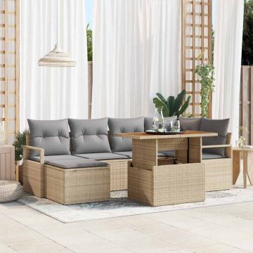 vidaXL Set de masă pentru grădină cu pernă 7 pcs Bej și gri
