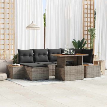 vidaXL Set de masă pentru grădină cu pernă 7 pcs Gri și Brown