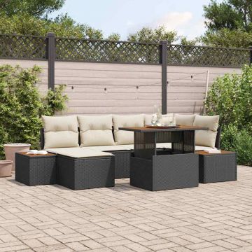 vidaXL Set de masă pentru grădină cu pernă 7 pcs Negru și Bej
