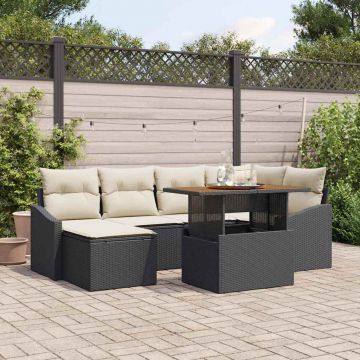 vidaXL Set de masă pentru grădină cu pernă 7 pcs Negru și Crem
