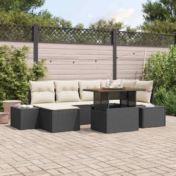 vidaXL Set de masă pentru grădină cu pernă 7 pcs Negru și Crem