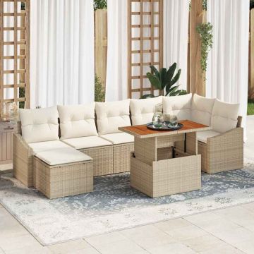 vidaXL Set de masă pentru grădină cu pernă 8 pcs Bej și crem