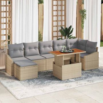 vidaXL Set de masă pentru grădină cu pernă 8 pcs Bej și gri