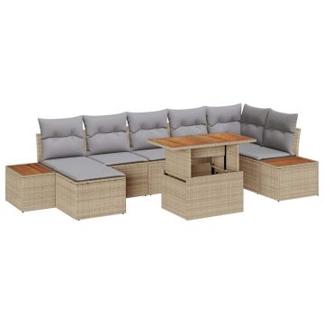 vidaXL Set de masă pentru grădină cu pernă 8 pcs Bej și gri