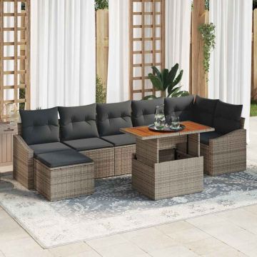 vidaXL Set de masă pentru grădină cu pernă 8 pcs Gri și Brown