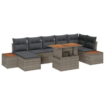vidaXL Set de masă pentru grădină cu pernă 8 pcs Gri și Brown