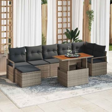 vidaXL Set de masă pentru grădină cu pernă 8 pcs Gri și Brown