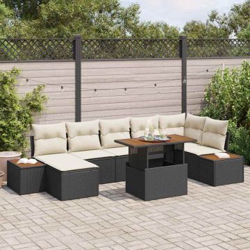 vidaXL Set de masă pentru grădină cu pernă 8 pcs Negru și Bej