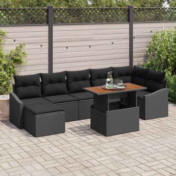 vidaXL Set de masă pentru grădină cu pernă 8 pcs Negru și Maro