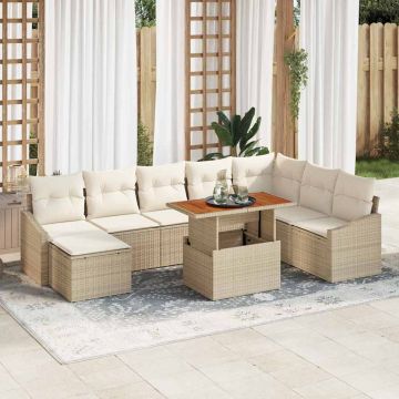 vidaXL Set de masă pentru grădină cu pernă 9 pcs Bej și crem