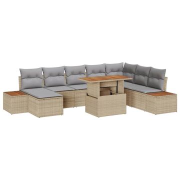 vidaXL Set de masă pentru grădină cu pernă 9 pcs Bej și gri