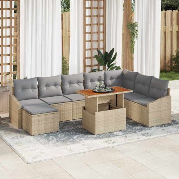 vidaXL Set de masă pentru grădină cu pernă 9 pcs Bej și gri