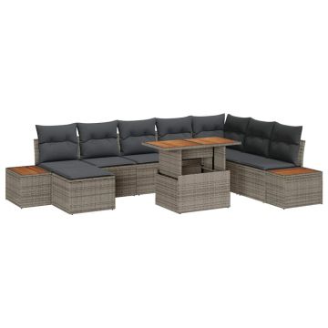 vidaXL Set de masă pentru grădină cu pernă 9 pcs Gri și Brown