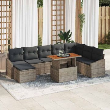 vidaXL Set de masă pentru grădină cu pernă 9 pcs Gri și Brown