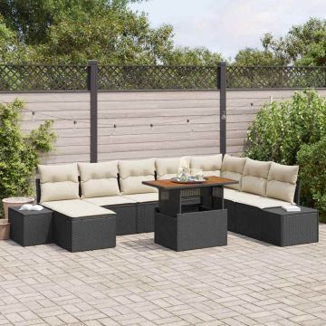 vidaXL Set de masă pentru grădină cu pernă 9 pcs Negru și Crem