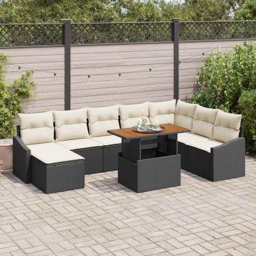 vidaXL Set de masă pentru grădină cu pernă 9 pcs Negru și Crem