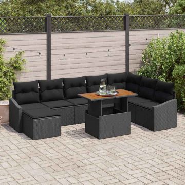 vidaXL Set de masă pentru grădină cu pernă 9 pcs Negru și Maro