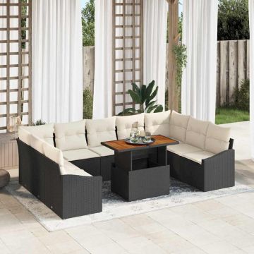 vidaXL Set de masă pentru grădină cu pernă Manual 10 pcs Negru și Crem