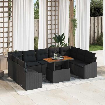 vidaXL Set de masă pentru grădină cu pernă Manual 10 pcs Negru și Maro