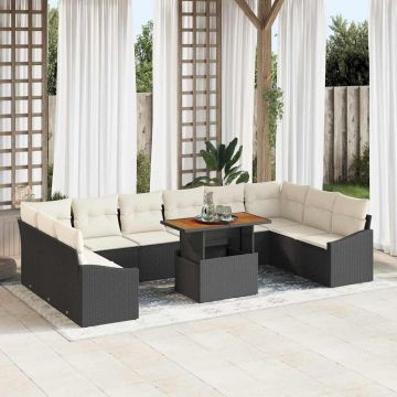 vidaXL Set de masă pentru grădină cu pernă Manual 11 pcs Negru și Crem