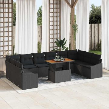 vidaXL Set de masă pentru grădină cu pernă Manual 11 pcs Negru și Maro