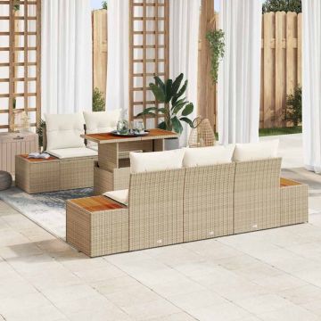 vidaXL Set de masă pentru grădină cu pernă Manual 6 pcs Bej și crem