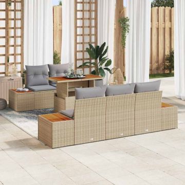 vidaXL Set de masă pentru grădină cu pernă Manual 6 pcs Bej și gri