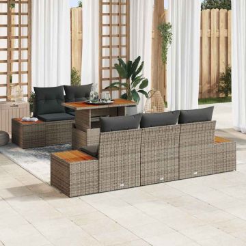 vidaXL Set de masă pentru grădină cu pernă Manual 6 pcs Gri și Brown