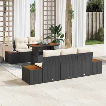 vidaXL Set de masă pentru grădină cu pernă Manual 6 pcs Negru și Bej