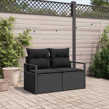 vidaXL Canapea de grădină cu pernă Negru 120 x 62 x 69cm poliratan