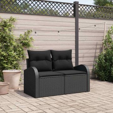 vidaXL Canapea de grădină cu pernă Negru 124 x 62 x 69cm poliratan