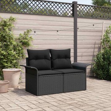 vidaXL Canapea de grădină cu pernă Negru 141 x 62 x 69cm poliratan