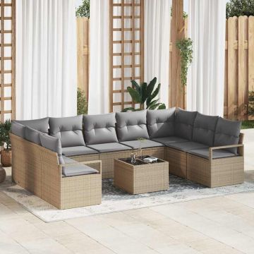 vidaXL Set de canapele pentru grădină 10 pcs Beige și gri deschis