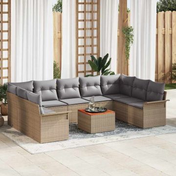 vidaXL Set de canapele pentru grădină 10 pcs Beige și gri deschis