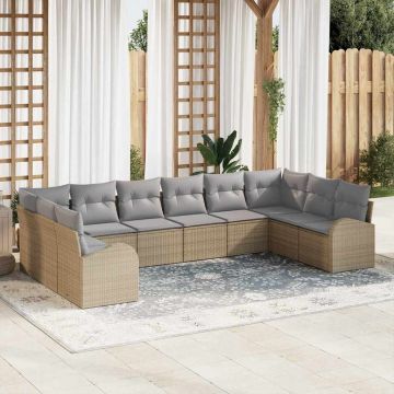 vidaXL Set de canapele pentru grădină 10 pcs Beige și gri deschis