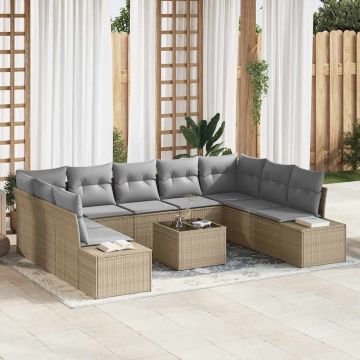 vidaXL Set de canapele pentru grădină 10 pcs bej și gri deschis