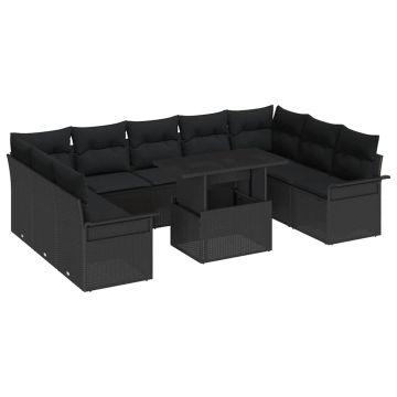 vidaXL Set de canapele pentru grădină 10 pcs Negru 100 x 55 x 73 cm